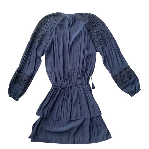 Ramy Brook Navy Blue Cinched Waist Tie Front Tunic Mini Dress. Size Small. - Picture 4 of 8
